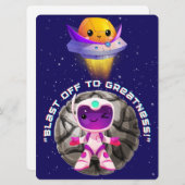 BUITENAARDS,HEELAL, RAKETSCHIP, PLANEET EN RUIMTEV FEESTDAGENKAART (Voorkant / Achterkant)