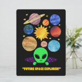 BUITENAARDS,HEELAL, RAKETSCHIP, PLANEET EN RUIMTEV FEESTDAGENKAART (Staand voorkant)