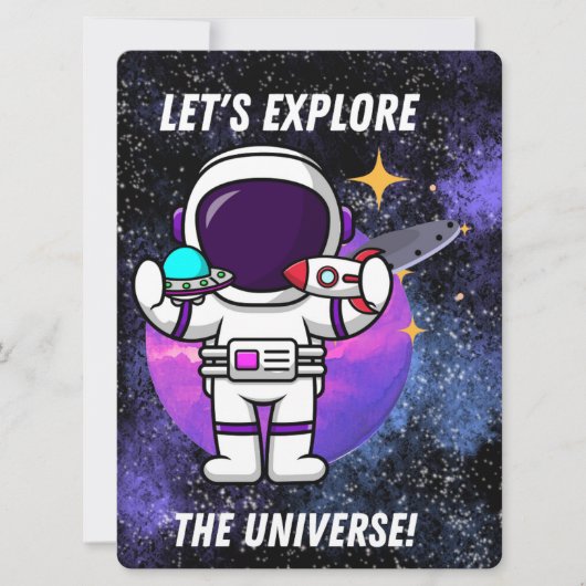 BUITENAARDS,HEELAL, RAKETSCHIP, PLANEET EN RUIMTEV FEESTDAGENKAART (Voorkant)