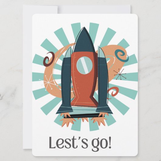 BUITENAARDS,HEELAL, RAKETSCHIP, PLANEET EN RUIMTEV FEESTDAGENKAART (Voorkant)