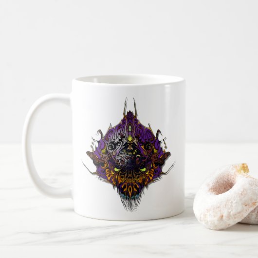 Buitenaards Hoofd - paarse Koffiemok (Met donut)