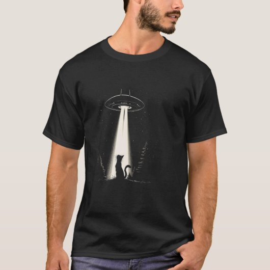 Buitenaards kat UFO-ruimteschip Kitty Sci-Fi-sterr T-shirt (Voorkant)