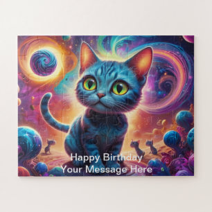 Buitenaards Kattenavontuur in een Fantasy Space Fo Legpuzzel