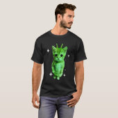 Buitenaards kattenmeme groene ruimte kat grappige t-shirt (Voorkant volledig)