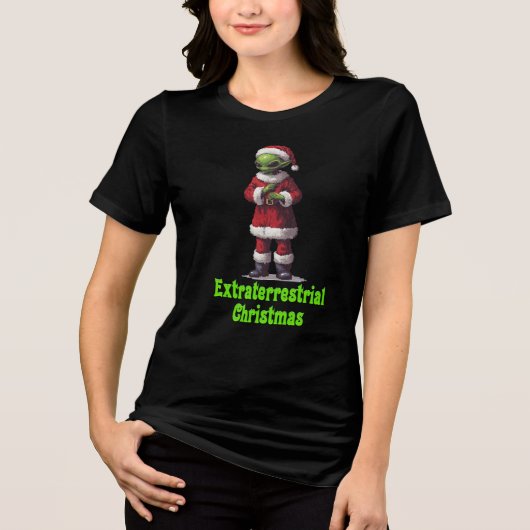 Buitenaards Kerstfeest Tri-Blend Shirt (Voorkant)