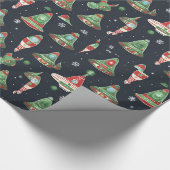 Buitenaards Kerstvakantie inpakpapier ruimteschip (Hoek)