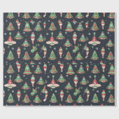 Buitenaards Kerstvakantie inpakpapier ruimteschip (Vlak)