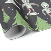 Buitenaards kerstvakantie ruimteschip inpakpapier (Rol Hoek)