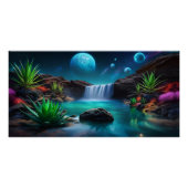Buitenaards Landschap Waterval en manen Perfect Poster (Voorkant)