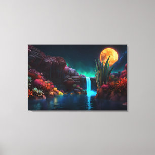 Buitenaards Landschap Waterval Maan Canvas Afdruk