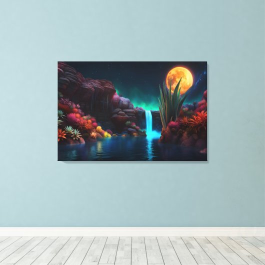 Buitenaards Landschap Waterval Maan Canvas Afdruk (Insitu (Houten vloer))