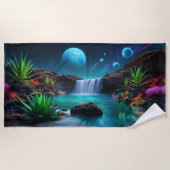 Buitenaards Landschap Waterval Moons Strandlaken (Voorkant)