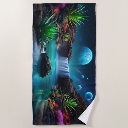 Buitenaards Landschap Waterval Moons Strandlaken (Voorkant)