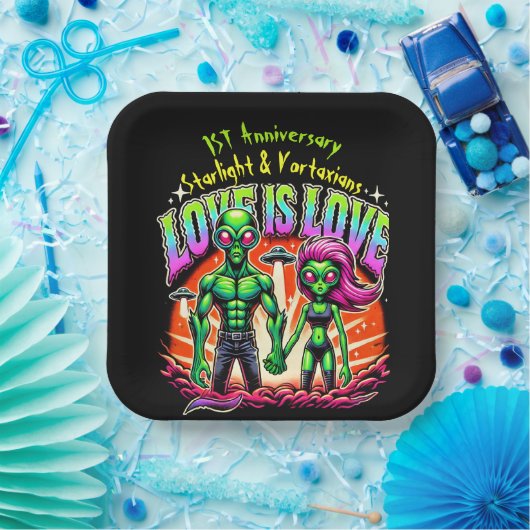 Buitenaards paar in kosmische liefde papieren bordje (Feest)