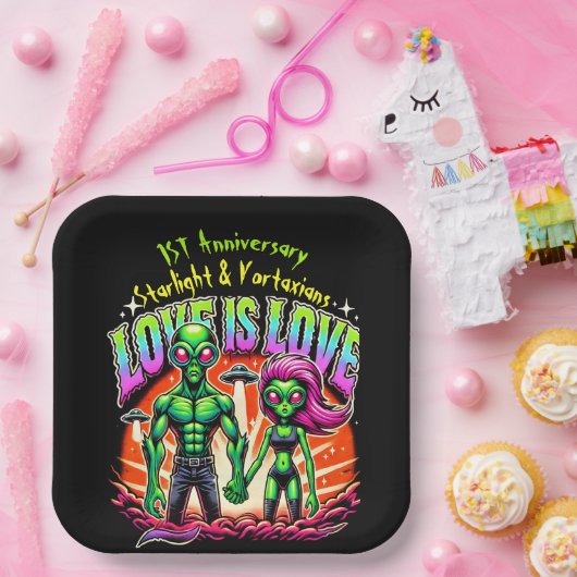 Buitenaards paar in kosmische liefde papieren bordje (Feest)