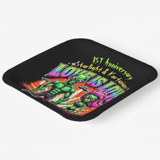 Buitenaards paar in kosmische liefde papieren bordje (Gebogen)