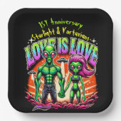 Buitenaards paar in kosmische liefde papieren bordje (Voorkant)