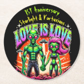 Buitenaards paar in kosmische liefde ronde kartonnen onderzetter (Voorkant)