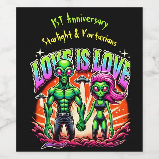 Buitenaards paar in kosmische liefde wijn etiket (Enkel label)