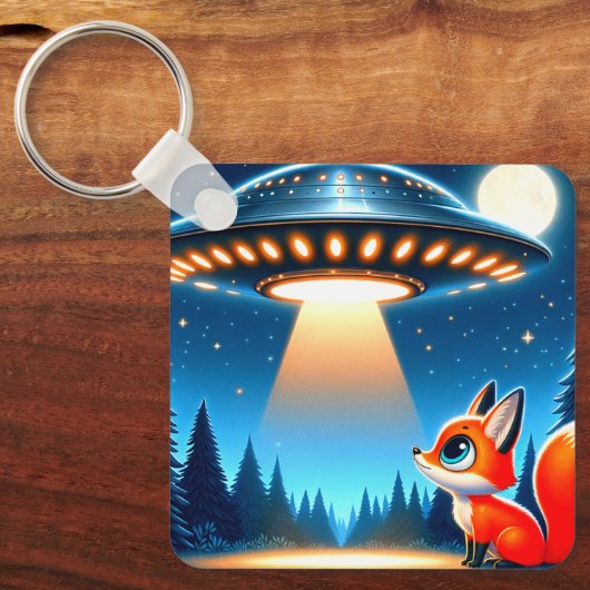 Buitenaards ruimteschip en een vos sleutelhanger (Voorkant)