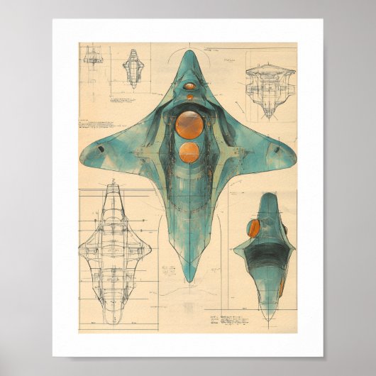 Buitenaards ruimteschip print, waarde poster papie (Voorkant)