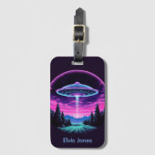 Buitenaards ruimteschip retro futuristisch bagagelabel (Voorkant (verticaal))