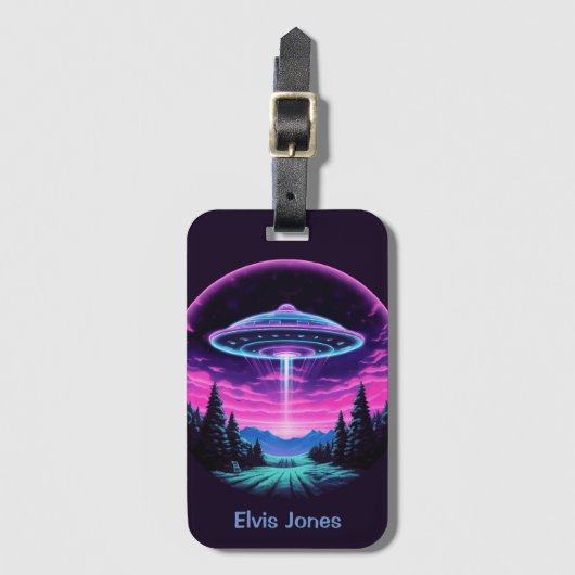 Buitenaards ruimteschip retro futuristisch bagagelabel (Voorkant (verticaal))