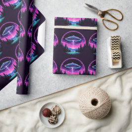 Buitenaards ruimteschip retro futuristisch cadeaupapier