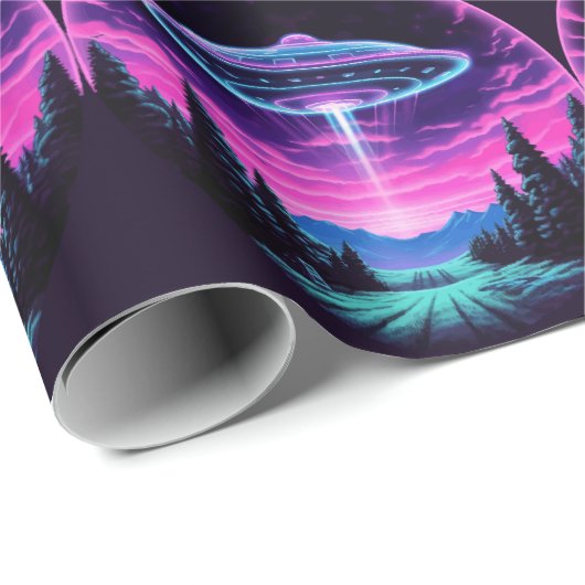 Buitenaards ruimteschip retro futuristisch cadeaupapier (Rol Hoek)