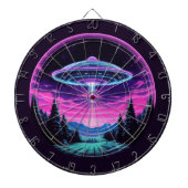 Buitenaards ruimteschip retro futuristisch dartbord (Voorkant)