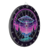 Buitenaards ruimteschip retro futuristisch dartbord (Voorkant Links)