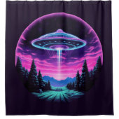 Buitenaards ruimteschip retro futuristisch douchegordijn (Voorkant)