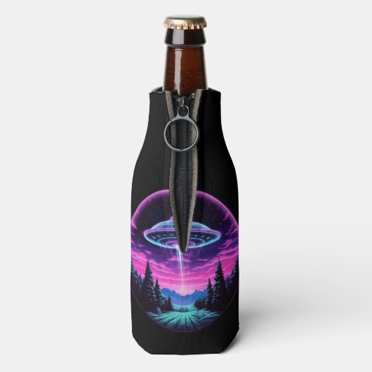 Buitenaards ruimteschip retro futuristisch flesjeskoeler (Fles Achterkant)