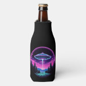 Buitenaards ruimteschip retro futuristisch flesjeskoeler (Fles Voorkant)