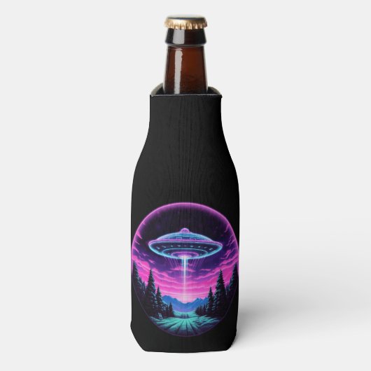 Buitenaards ruimteschip retro futuristisch flesjeskoeler (Fles Voorkant)