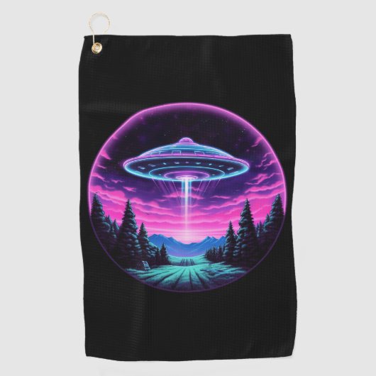 Buitenaards ruimteschip retro futuristisch golfhanddoek (Voorkant)