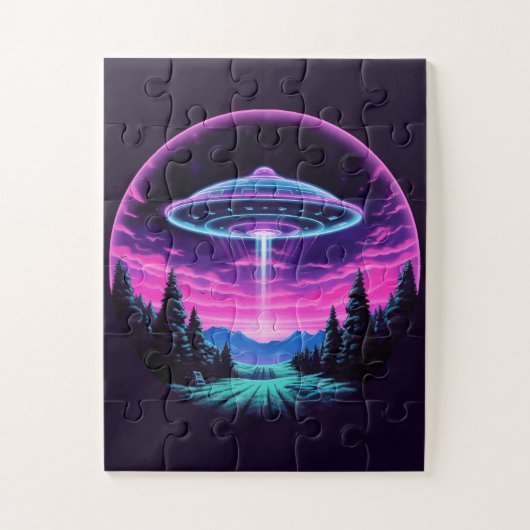 Buitenaards ruimteschip retro futuristisch legpuzzel (Verticaal)