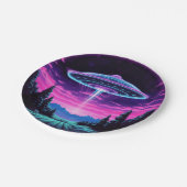 Buitenaards ruimteschip retro futuristisch papieren bordje (Gekanteld)