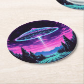 Buitenaards ruimteschip retro futuristisch ronde kartonnen onderzetter (Gebogen)