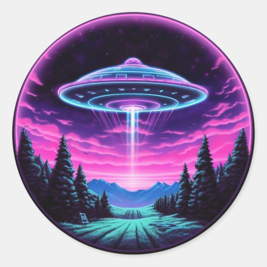 Buitenaards ruimteschip retro futuristisch ronde sticker (Voorkant)