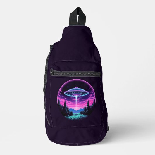Buitenaards ruimteschip retro futuristisch sling bag (Voorkant)
