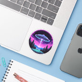 Buitenaards ruimteschip retro futuristisch sticker (Laptop met iPhone)