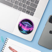 Buitenaards ruimteschip retro futuristisch sticker (Laptop met iPhone)