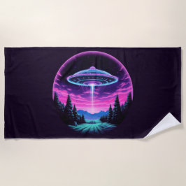 Buitenaards ruimteschip retro futuristisch strandlaken