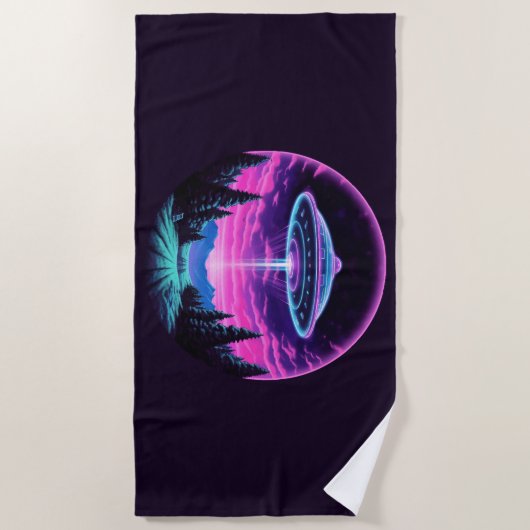 Buitenaards ruimteschip retro futuristisch strandlaken (Voorkant)