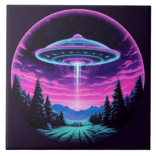 Buitenaards ruimteschip retro futuristisch tegeltje