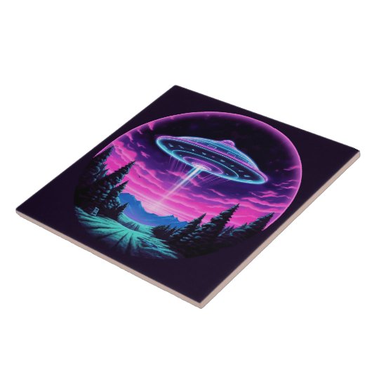 Buitenaards ruimteschip retro futuristisch tegeltje (Zijkant)