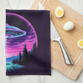 Buitenaards ruimteschip retro futuristisch theedoek (Quarter Fold)