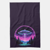 Buitenaards ruimteschip retro futuristisch theedoek (Verticaal)