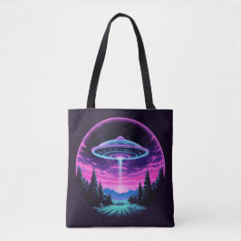 Buitenaards ruimteschip retro futuristisch tote bag